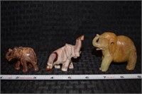 3 - carved natural stone Elephant figures