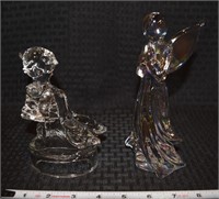 Clear glass goose girl + iridized Angel figure
