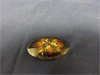 Wood Painted Signed Brooch