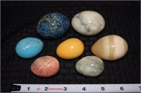 Lot of (7) carved stone egg decor
