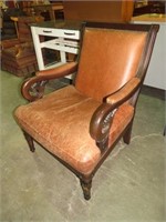 LEATHER CARVED ARM CHAIR