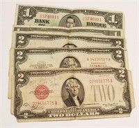 (3) $2 U.S. Notes; 2 Canadian Notes