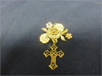 Rose and Hanging Cross Brooch