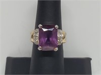 Vermeil/.925 Sterl Silv Amethyst/Diamond Ring