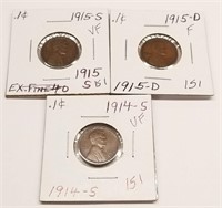 1914-S, ’15-D,S Cents F-VF