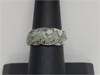 .925 Sterling Silver Jade/Marcasite Ring