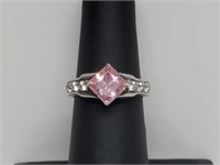 .925 Sterling Silver Pink Topaz Ring