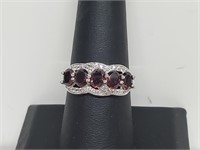 .925 Sterling Silver Garnet/Diamond Ring