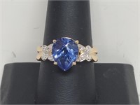 Vermeil/.925 Sterl Silv Sapphire/Diamond Ring