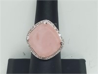 .925 Sterling Silver Rose Quartz/Diamond Ring