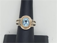 14K/.925 Sterl Silv Aquamarine Ring