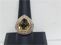 .925 Sterling Silver Pear Gemstone Ring