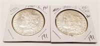 (2) 1880-S Silver Dollars AU