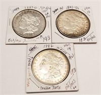 1881-O, ’82 Silver Dollars AU; 1881-S/S Silver