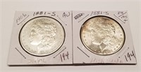 (2) 1881-S Silver Dollars AU-BU