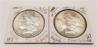 (2) 1881-S Silver Dollars BU