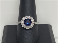 .925 Sterl Silver Sapphire/CZ Ring