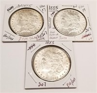 (3) 1885 Silver Dollars AU-BU