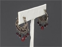 .925 Sterling Silver Garnet Earrings