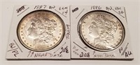 1886, ’87 Silver Dollars AU