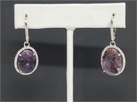 .925 Sterling Silver Purple Quartz/Diam Earrings