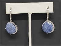 .925 Sterling Silver Blue Quartz/Diam Earrings