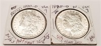 (2) 1890-O Silver Dollars AU