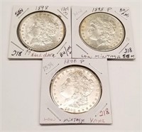 (3) 1898 Silver Dollars BU