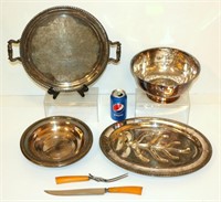 4 Larger Silverplate Serving Dishes w Knife/Fork