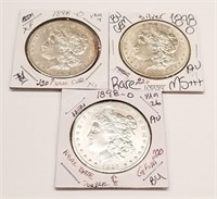 (3) 1898-O Silver Dollars XF-AU