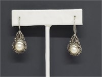 .925 Sterling Silver Pearl Earrings