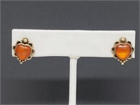 .925 Sterling Silver Amber Heart Earrings