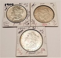 (3) 1900 Silver Dollars AU