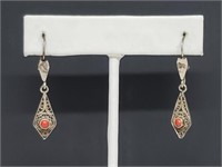 .925 Sterling Silver Coral Earrings