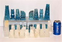 Aztec Stone Style Blue & White Chess Pieces