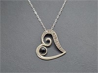 .925 Sterl Silver Onyx Heart Pend & Chain
