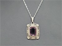 .925 Sterling Silver Amethyst Pend & Chain