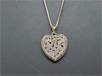 Vermeil/.925 Sterl Diamond Pave Heart Pend & Chain