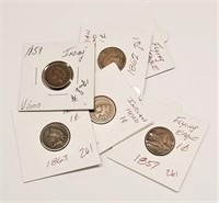 2 Flying Eagle Cents; 4 CN Indian Cents-Various
