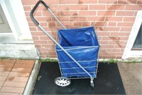 FOLDING METAL SHOPPING CART, BLUE FABRIC FOAM GRIP