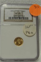 1854 $1 GOLD COIN GRADED MS62