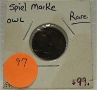 ANTIQUE SPIEL MARKE OWL COIN