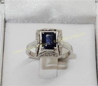 Sterling silver sapphire 2.37 cts and zircon ring