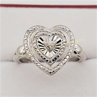 Sterling silver diamond heart ring, bague à