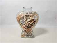 Glass Heart Shaped Vase w/Assorted Seashells