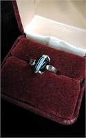 sterling black / white striped  stone ring