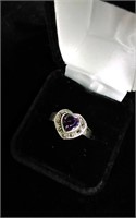 sterling heart shaped purple stone ring w/