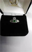 sterling green stone claddagh ring