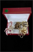 3 - Gold Tone Fashion Pins Angel with Pin Bow +