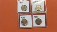 1919, 1919, 1923 & 1924 Buffalo Nickels
